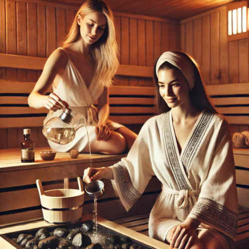 Zwei Frauen beim Saunieren in der Finnischen Sauna